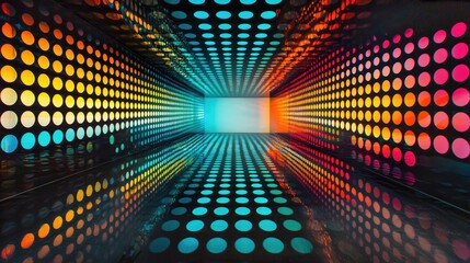 Aufkleber - Vibrant Abstract Tunnel with Colorful Dots and Reflections in a Futuristic Setting