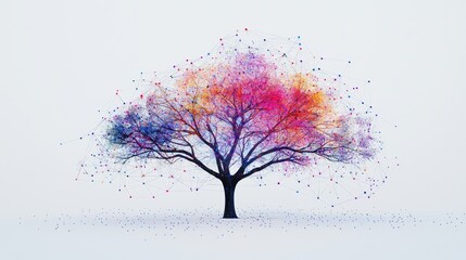 Leinwandbilder - Colorful Abstract Tree Design with Network Connections Representing Nature and Technology Interplay