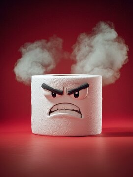 Angry toilet paper roll steaming mad. AI.