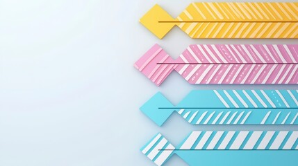 Poster - Colorful Geometric Arrows in Yellow, Pink and Blue with Stripes and Dots on a Soft Background for Creative Use