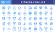 © Dewi Sari - Fitness for Life icon set with exercise, workout, strength, endurance, health, wellness, cardiovascular, muscle and aerobics.