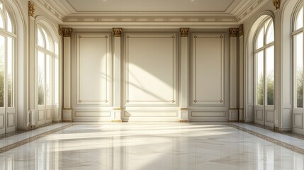 Wall Mural - Elegant Grand Ballroom Interior Design: Sunlit Marble Floor and Classic Architectural Details