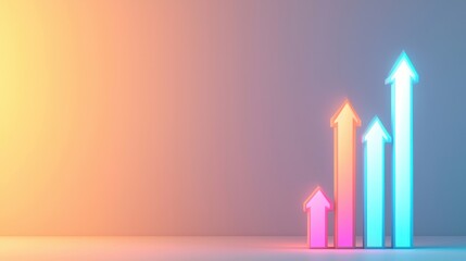 Poster - Colorful 3D Arrows Representing Growth and Progress Against a Soft Gradient Background
