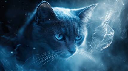 Wall Mural - Mystic Cat: A Dreamy Blue Feline Portrait