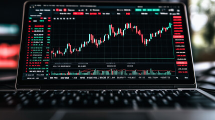 Poster - Laptop Screen Showing Stock Market Graph 