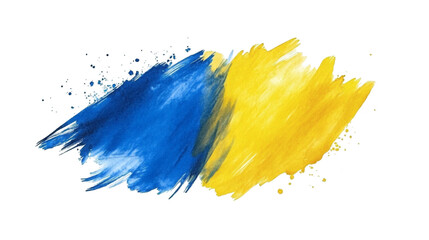 Wall Mural - Yellow and blue watercolor brush stroke with blended transitions isolated on white background