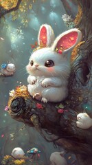 Poster - Adorable Fantasy Rabbit in a Magical Forest