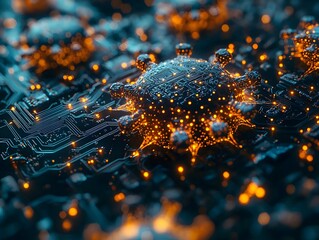 Poster - Glowing Digital Virus Invading Virtual Interface Conceptual Cybersecurity Threat Representation