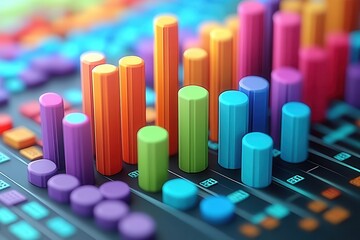 Poster - Colorful audio visualization bars on a digital interface, representing sound frequencies and data analysis.