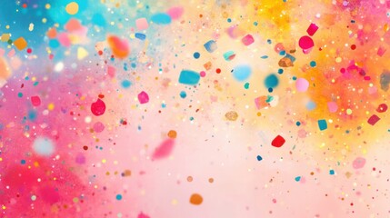 Wall Mural - Confetti in multiple colors falls gracefully against a soft gradient backdrop, creating a joyful atmosphere perfect for celebratory events