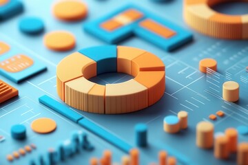 Poster - a vibrant, abstract representation of data visualization featuring colorful pie charts, bars, and ge