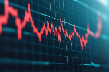 Poster - A close-up of a red waveform on a digital screen, depicting fluctuations in data or signal patterns commonly used in various analytical contexts.