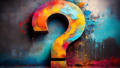 Poster - A vibrant, artistic question mark surrounded by colorful splashes, symbolizing creativity, curiosity, and exploration.