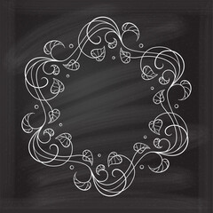 Wall Mural - an elegant floral wreath on a chalkboard background, perfect for a variety of invitations, cards, or