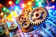 © Oliver - Macro Shot of Gears, Currency, and Growth Chart: Business Success Concept