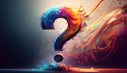 Poster - A vibrant, artistic representation of a question mark, symbolizing curiosity and creativity with colorful splashes.