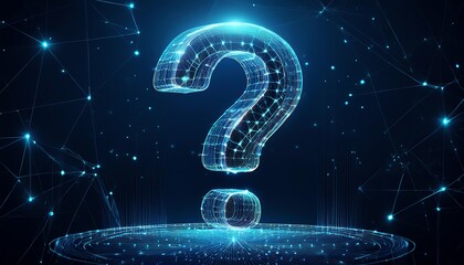 Poster - A glowing, digital question mark symbolizes inquiry and curiosity, set against a dark, interconnected network backdrop.