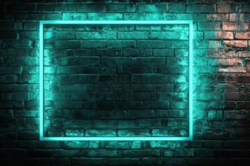 Wall Mural - Neon frame on a brick wall background.