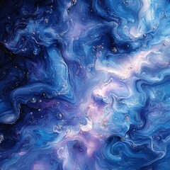 Poster - Abstract Cosmic Swirls in Blue and Purple Hues with Stars and Nebula-Like Patterns