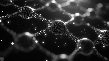 Poster - Abstract Black and White Representation of High-Tech Molecular Structure with Sparkling Elements