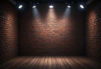 Poster - Brick wall room illuminated by spotlights