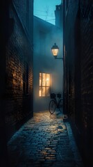 Poster - Foggy Night Alley: A Cityscape of Mystery and Charm