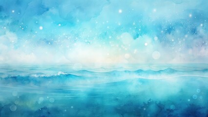 Wall Mural - serene watercolor landscape of rolling hills under a starry sky with gentle waves