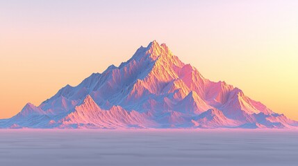 Wall Mural - Majestic snow-capped mountain peak at sunset, above clouds.