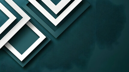 Fototapete - Abstract teal and white geometric shapes background. Modern design with layered squares and arrows, perfect for presentations and website banners.