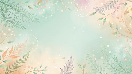 Wall Mural - Serene Botanical Background with Delicate Pastel Hues and Soft, Dreamlike Floral Elements Featuring an Elegant Frame of Artistic Plant Life