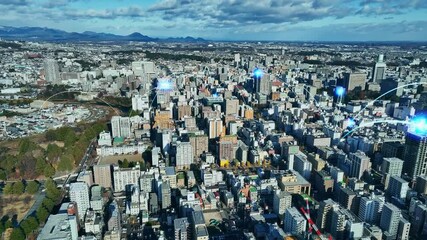 Poster - city, network, communication, society, real estate, drone, bird eye view, aerial view, data, dx, digital transformation, ict, smart city, industry, wireless, radio, radio wave, line, technology, anten