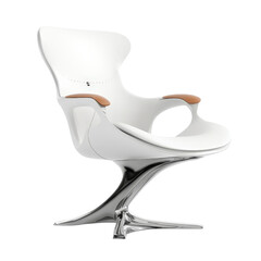 Poster - Elegant White Chair with Rustic Wooden Seat in Minimalistic Indoor Setting Evoking Comfort and Timeless Style in Design isolated on a white background