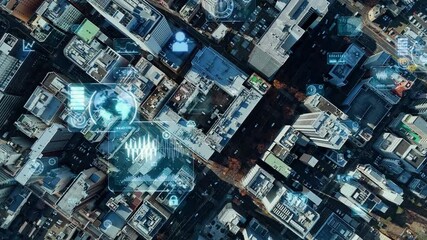 Poster - app, city, society, system, drone, aerial view, bird eye view, technology, japan, urban, building, construction, development, design, transportation, traffic, industry, business, surveying, measuremen