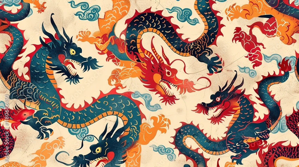 chinese dragon seamless pattern wallpaper Stock Illustration | Adobe Stock