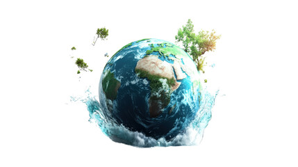Poster - Detailed Globe Displaying Abundant Water Coverage Over Diverse Continents Highlighting Earth's Vital Resources and Beauty isolated on a white background