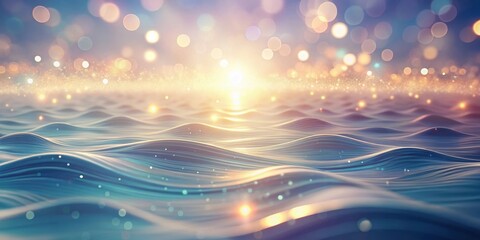 Wall Mural - Abstract Golden Hour Ocean Waves with Sparkling Lights and Shimmering Dust