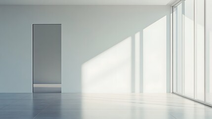  A glass sliding door with a simple metal frame, providing a view of a light, white room.