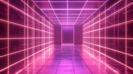 Poster - mesmerizing abstract background of a neon infused futuristic corridor with a glowing wireframe grid 