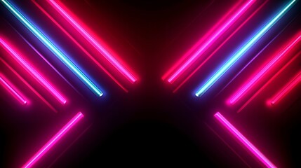 Poster - Vibrant neon light trails intersecting and forming an x shaped pattern on a futuristic black background creating a dynamic and captivating digital art composition