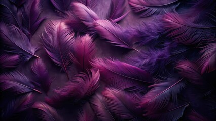 Wall Mural - An Array of Deep Purple and Violet Feathers, a Luxurious Textured Background of Avian Plumes