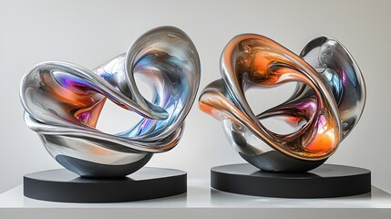 Poster - breathtaking abstract liquid sculptures with shimmering metallic and iridescent finishes creating ca