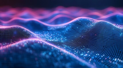 Poster - captivating digital of a futuristic virtual landscape featuring glowing interconnected grids and vib