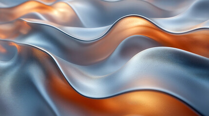 Wall Mural - Abstract metallic waves with silver and copper hues.