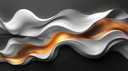 Wall Mural - Abstract wavy white and gold design.