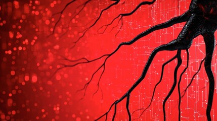 Poster - Abstract depiction of neural connections on red digital background
