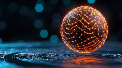 Poster - Glowing Abstract Sphere with Neural Network Design and Light Effect