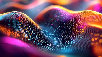 Poster - Glowing Digital Matrix Vibrant Tech Web Aesthetic of Interconnected Particles Shapes and Flowing Lines Creating a Futuristic Digital Landscape