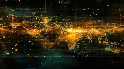 Wall Mural - glowing digital world map depicting global network.