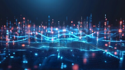 Poster - Abstract data streams flowing through a high tech blue aesthetic creating a dynamic visualization of digital information and connectivity  The image presents a futuristic