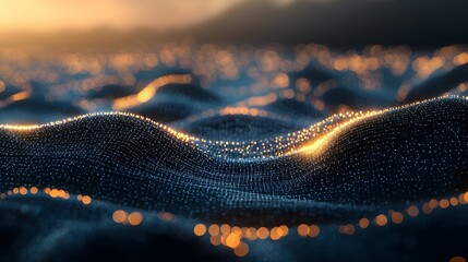Poster - Mesmerizing abstract background with glowing digital wireframe landscape and futuristic gradient patterns  3D visualization of a virtual reality inspired geometric grid structure